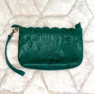J.L. Saldivar handcrafted tooled leather wristlet